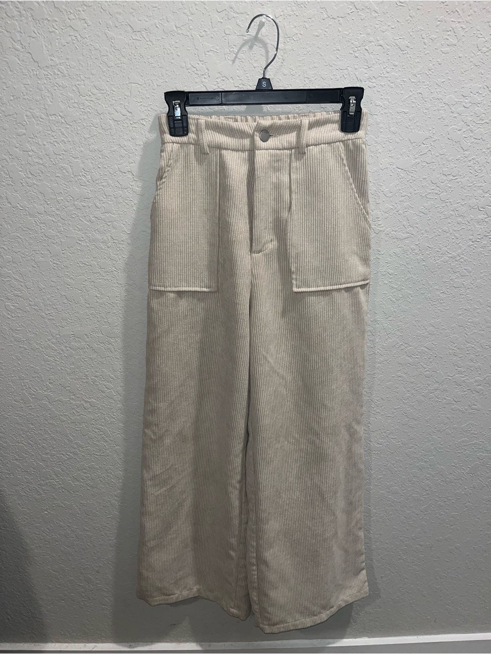 SHEIN Cream Wide Leg Corduroy Pants with Patch Pockets